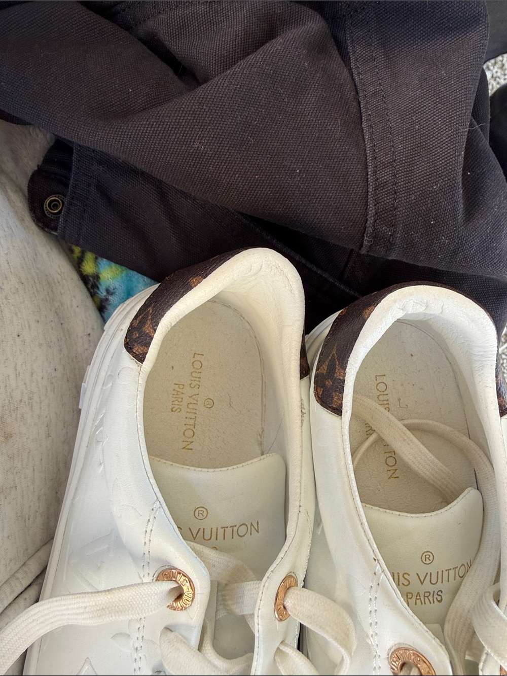 Louis Vuitton White Embossed Monogram Low-Top Sneakers - Picture 2 of 3